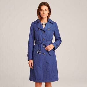 Burberry London Trench Coat Rain Jacket Packable Nylon Navy Blue Size 10